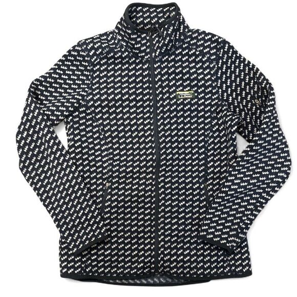 LL Bean Fleece Sweater Patterned Full Zip Sz M Jacket Stretch Outdoor Logo - Picture 1 of 10